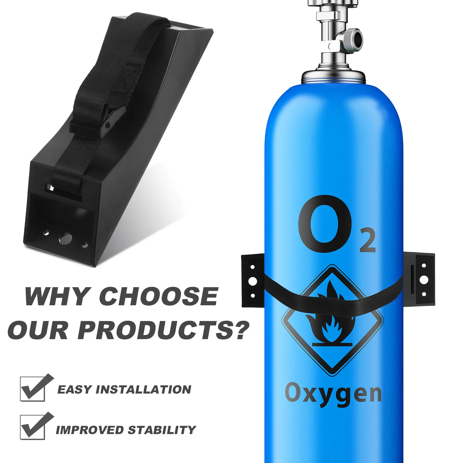 1Set Gas Tank Mount Wall Fixed Cylinder Bracket Locking System for 40L Oxygen Hydrogen Propane Bottles Lab Workshop