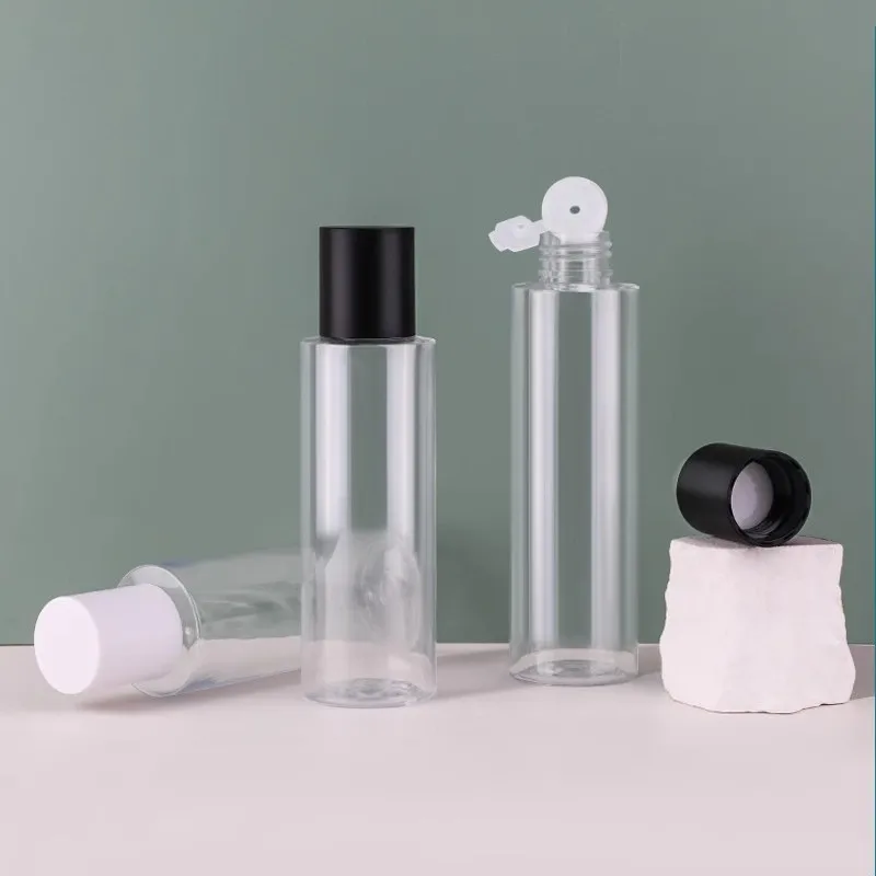 

100/150/200ml Clear Cosmetic Toner Bottle With Plug Matte White/Black Screw Cap Cosmetic Container Plastic Hydrolat Bottle