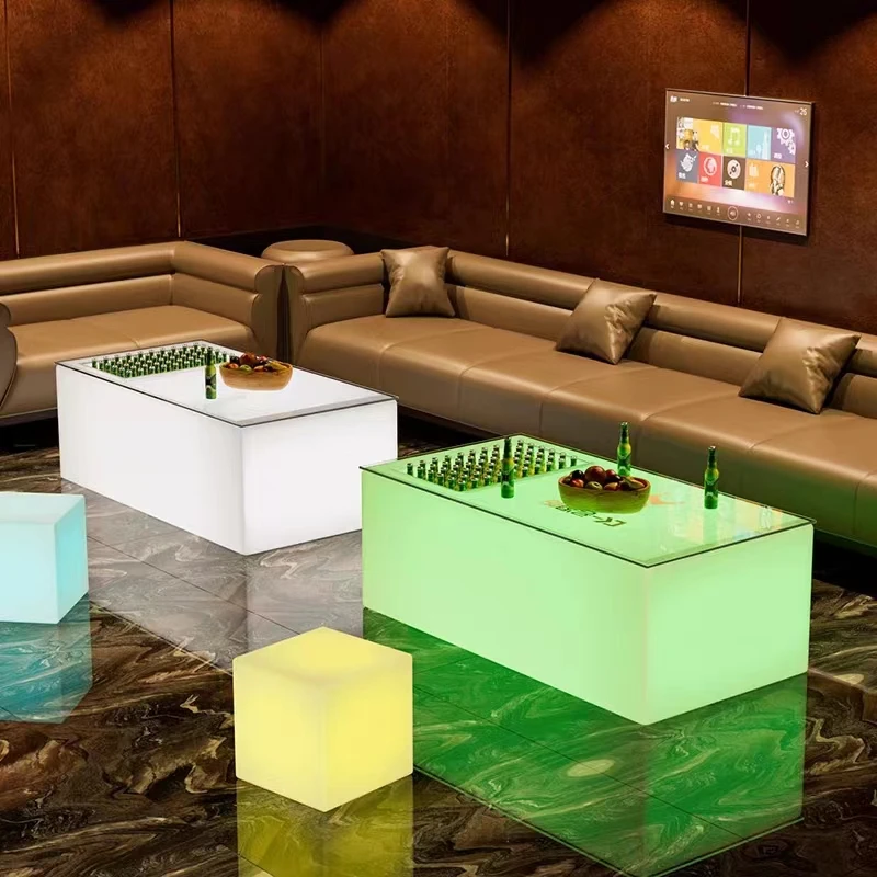 Customized KTV luminous coffee table bar, nightclub box, card stand, bar club, rectangular bar card stand with ice slot.