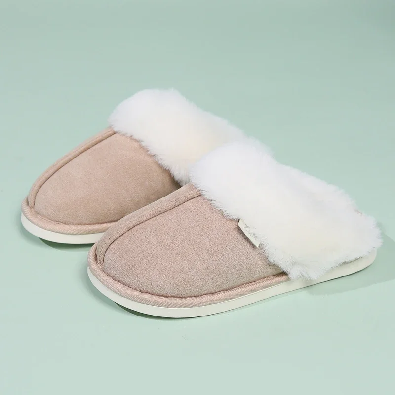 Women's New Fur Home Slippers Winter Plush Slippers Soft Plush Collar Lined Slippers Indoor Furry Warm Bedroom Shoes