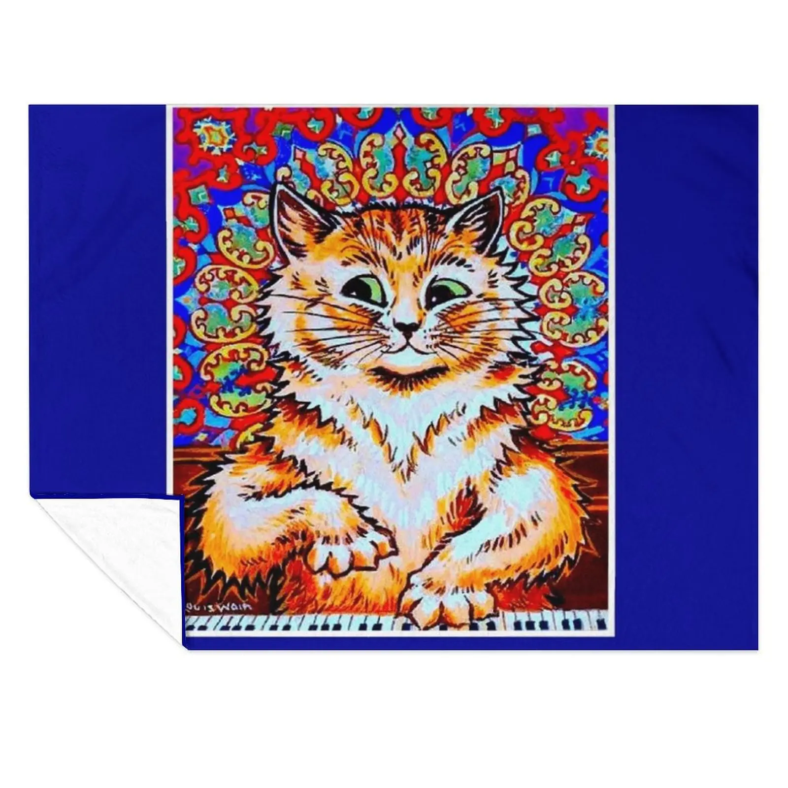 

CAT PLAYING A PIANO : Vintage Psychedelic Abstract Louis Wain Print Throw Blanket Summer Loose Plush Blankets