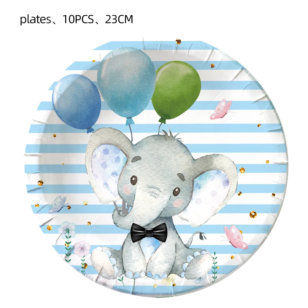 Blue Elephant Birthday Party Supplies Paper Tableware Cups Plates Tablecloth Balloons Baby Shower 1st Birthday Party Decorations