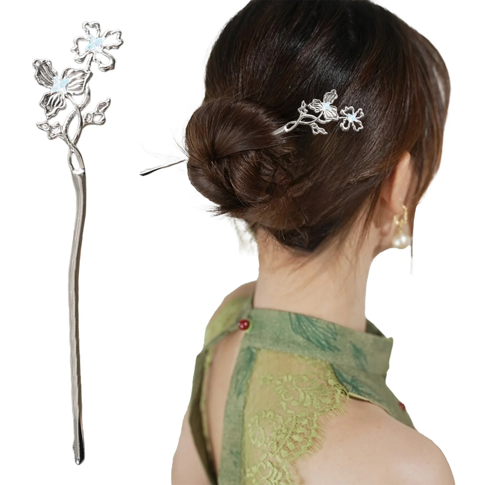 

Metal Butterfly Hair Sticks Chinese Hanfu Matching Hair Accessories Classic Flower Hairpin Forks Vintage Crystal Updo Hair Clasp