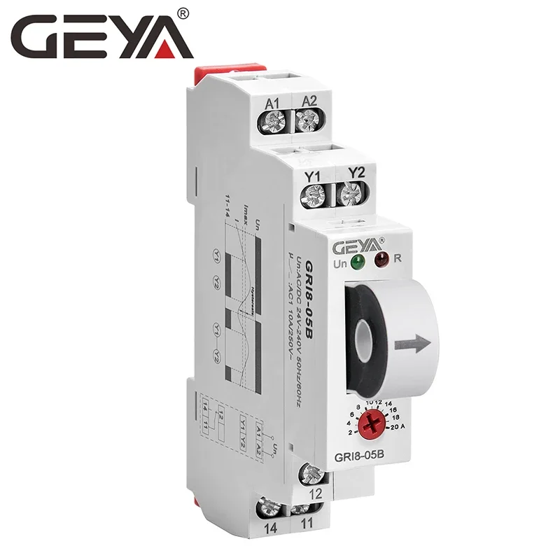 Relè di monitoraggio della corrente ca o cc GEYA GRI8-05 dritto-through 2A-20A AC24V-240V protezione da sovracorrente