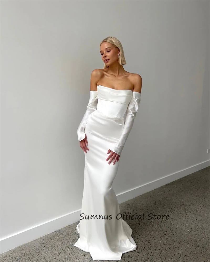 SUMNUS-Robe de Mariée Sirène en Satin, Simple, Sans Bretelles, Manches sulf, Quelle que soit la Collection 2024