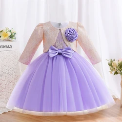 2PCS Kids Girls Party Dress For Wedding Ball Gown Children Girl Birthday Princess Clothes Bow Elegant Kids Evening Dresses 3 10Y