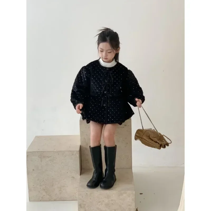 Children Clothing Set Girls Cotton Suit 2023 Winter New Velvet Fashionable Casual Simple Kids Coat Shorts Two Piece Set