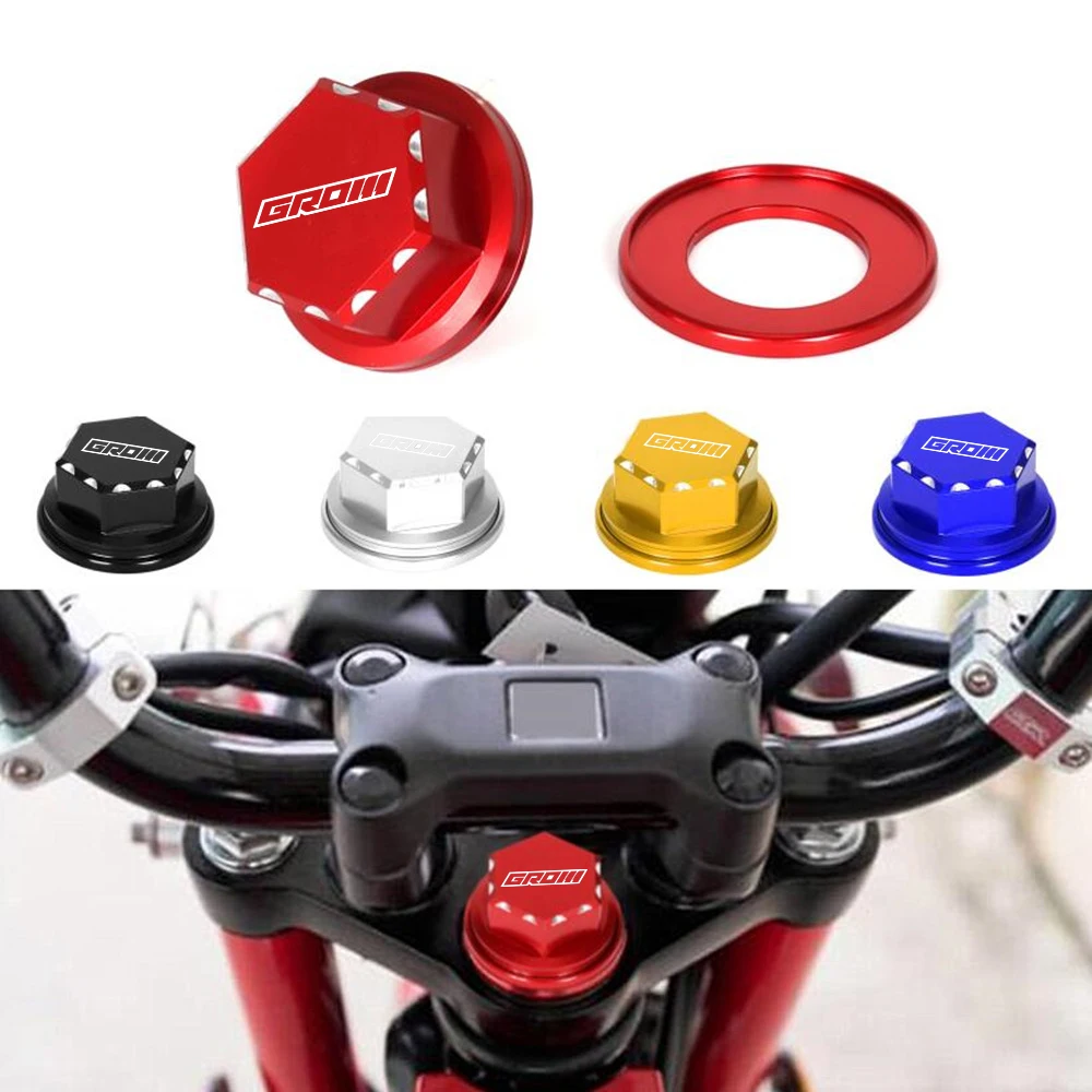 GROM LOGO 3D CNC HEX Steering Stem Nut Cap Washer Cover For HONDA MONKEY125 MSX125 GROM 2018-2023