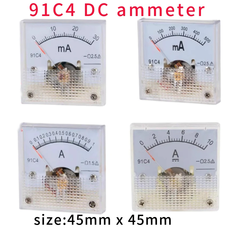 91C4 Pointer type DC ammeter milliampere meter 30mA50mA500mA1A2A3A5A10A20A 45*45mm