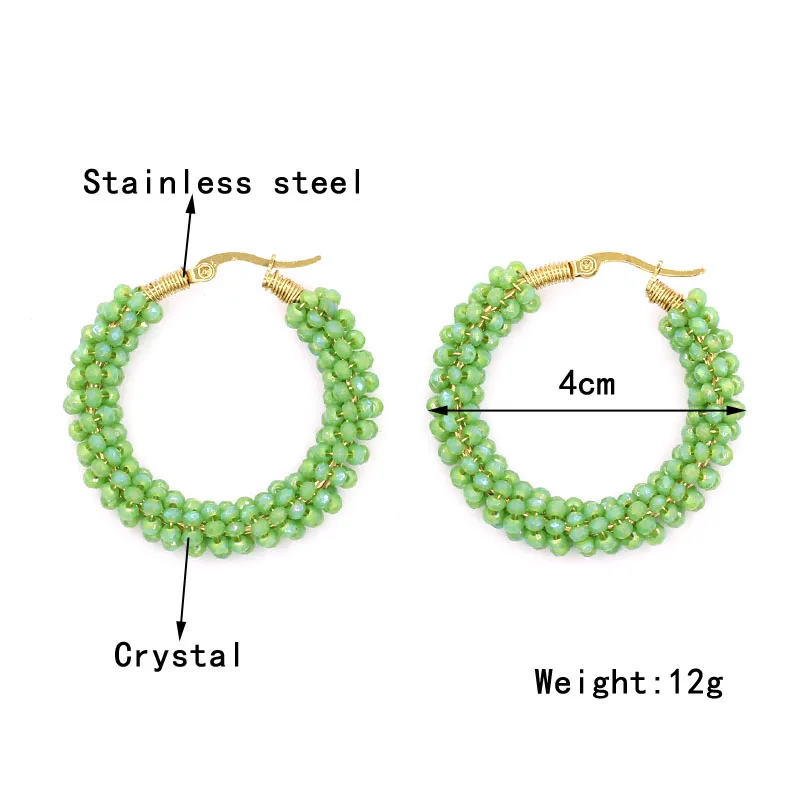 Straat Schieten Kleur Crystal Bead Kronkelende Vrouwelijke Handgemaakte Oorbellen Rvs Vergulde Oorbellen Voor Vrouwen Trend Sieraden