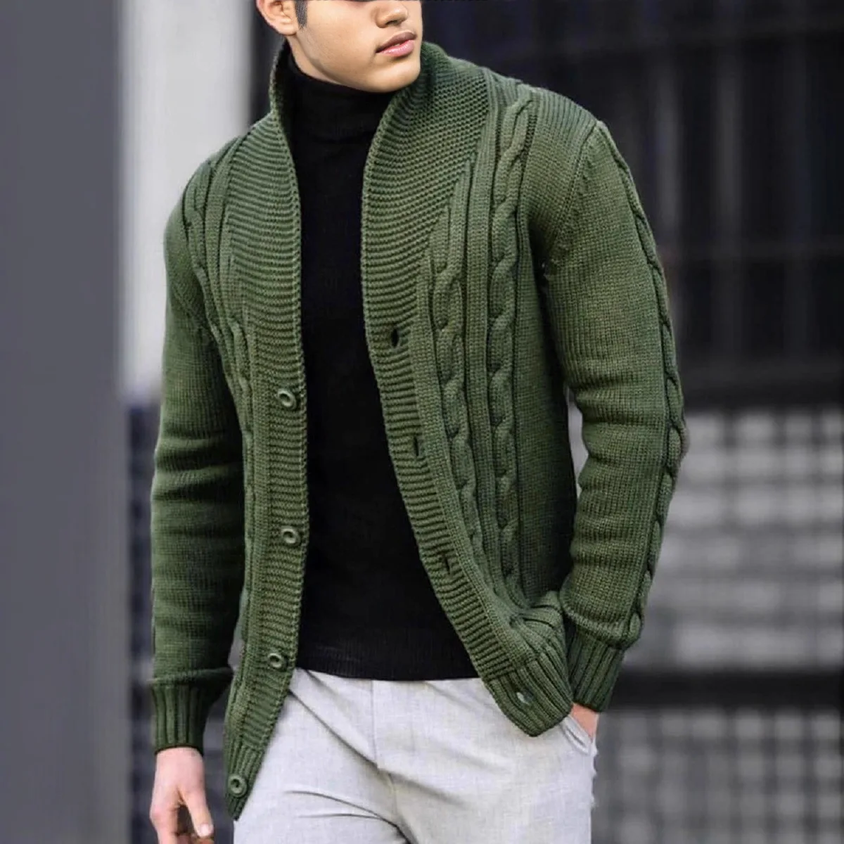2025 Men's New Knitted Sweater Cardigan Long-sleeved Button-down Collar Pocket Sweater Men's Casual Winter Sweater