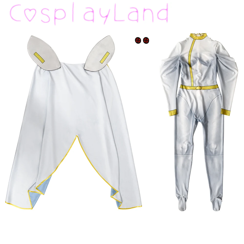 Adult Woman White Storm Cosplay Costume Lycar High Quality Superhero Zentai Halloween Carnival Party Bodysuit Jumpsuit Cloak