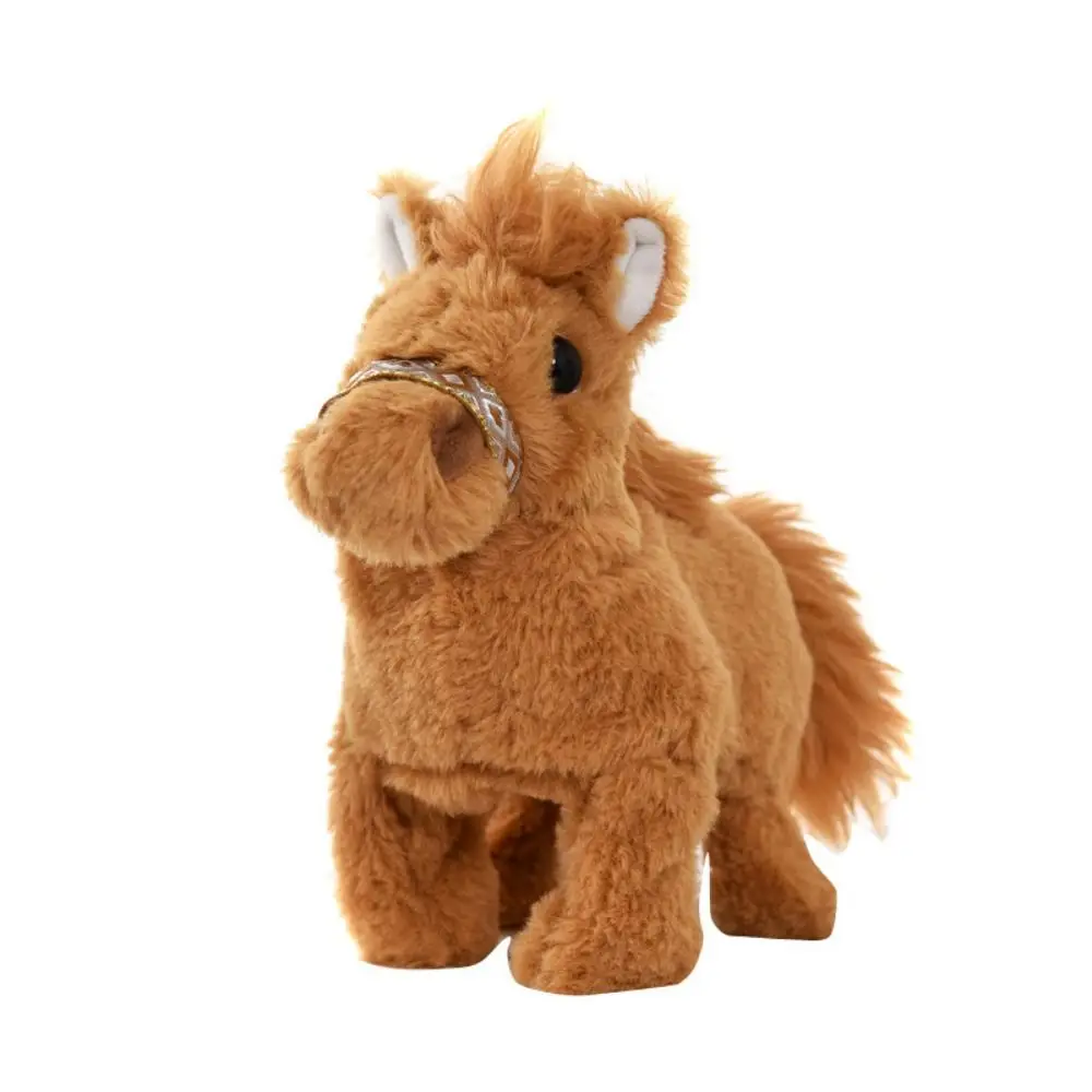 Simulated Walking Horse Plush Doll Moving The Tail Soft Fur Electric Horse Plush Toy Electric Unique Rope Walking Horse Doll