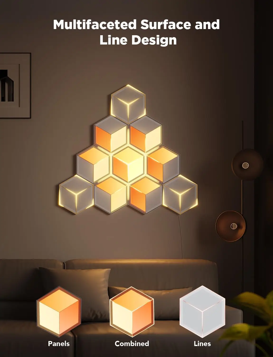 Imagem -03 - Painéis de Luz Hexagonal Govee-glide Luzes de Parede Ultra 3d com Programa Faça Você Mesmo 60 Cenas e 129 Contas