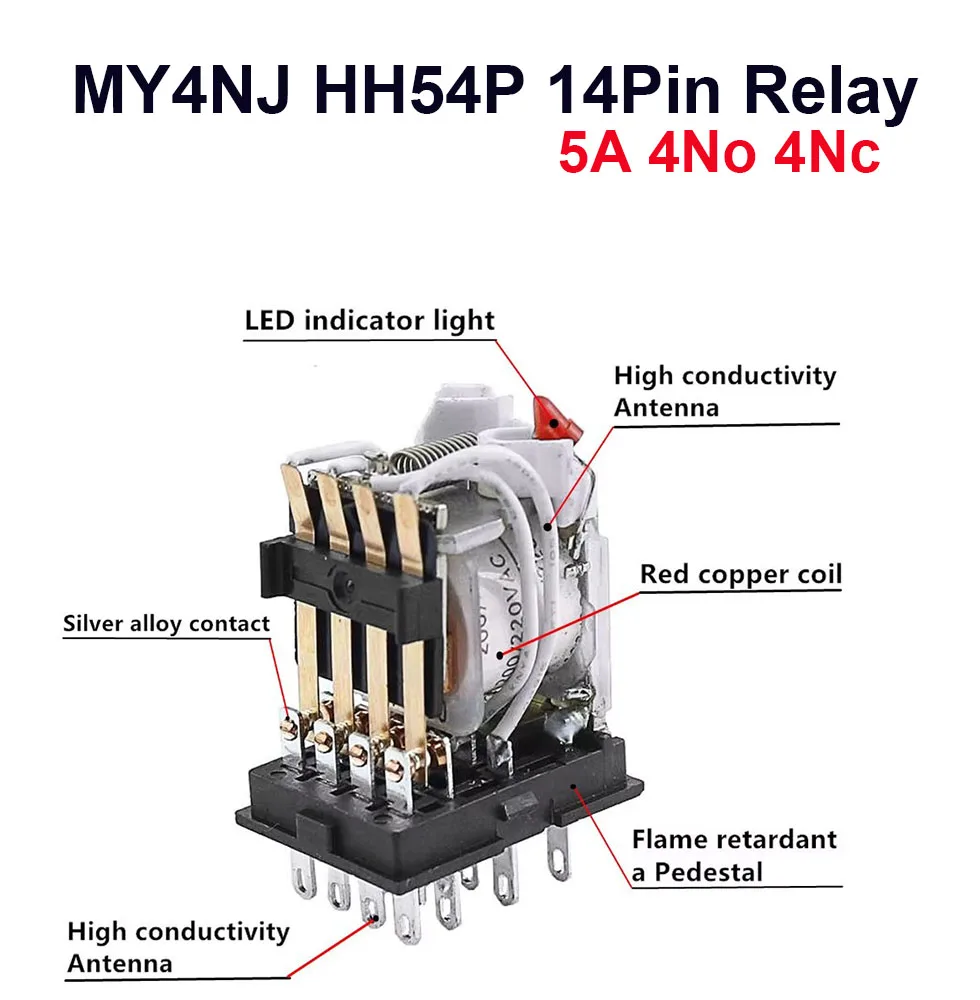 1 세트 MY4 소형 전자기 릴레이 전원 릴레이 DC12V DC24V AC110V AC220V 코일 4NO 4NC DIN 레일 14 핀 + 베이스 미니 릴레이