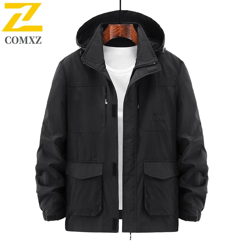 

COMXZ Men Trench Coat Waterproof Windproof Breathable Outdoor Camping Hiking Jacket High Quality Adventure Windbreaker Jacket