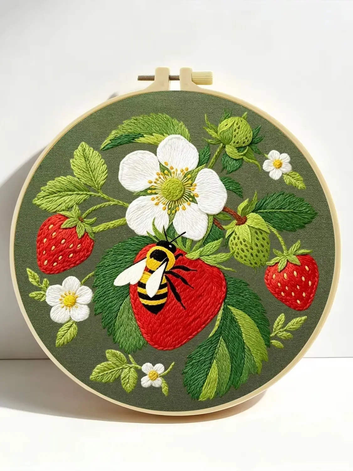 1 Set Erdbeer-Bienen DIY-Stickerei-Set für Anfänger, Stick-Starter-Kit, Kreuzstich-Kunstgeschenk, Nadelarbeits-Bastelset – Detail 1