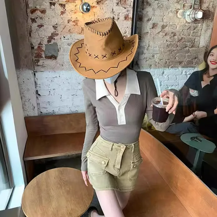 

6774 Плотный недеформирующийся вязаный свитер с французским воротником и глубоким v-образным вырезом с цветными блоками для похудения для женщин