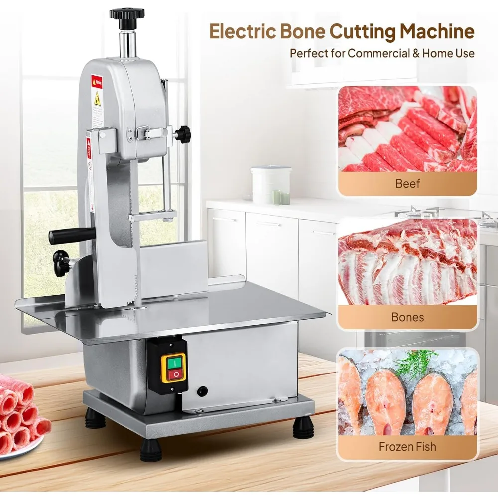 Máquina elétrica de serra de osso de grau comercial 750W para carne congelada, espessura de corte de 0,16-7,9 polegadas, 6 lâminas incluídas
