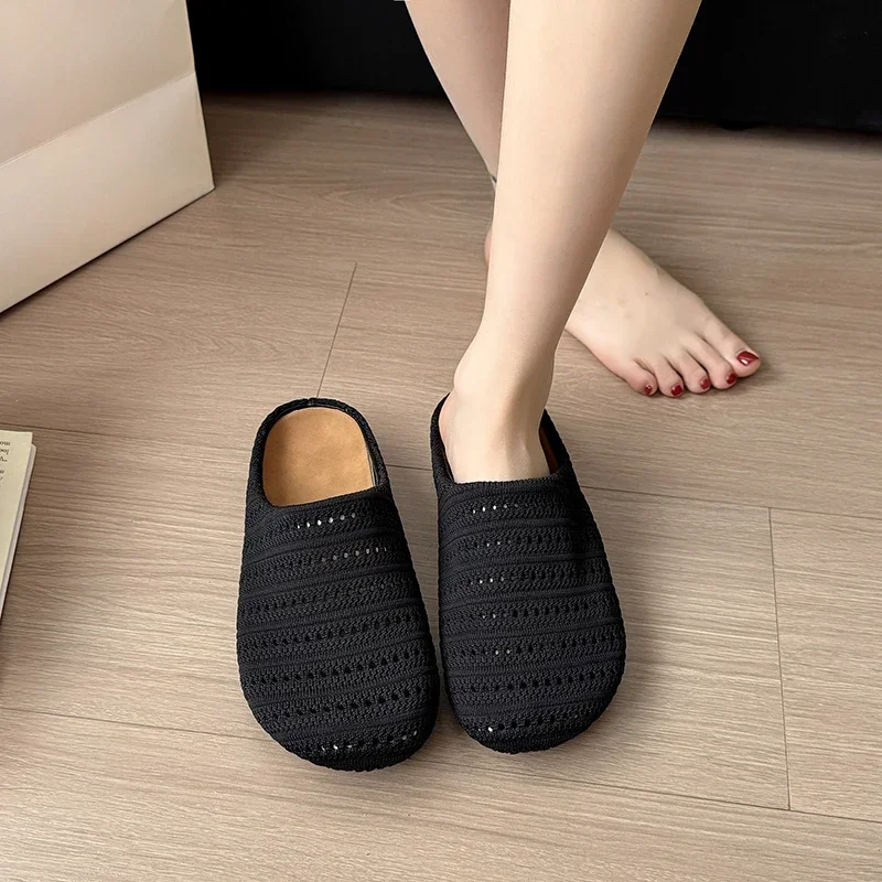 

Cotton Fabric Sandals for Women Outdoor Casual Slippers Vacation Beach Shoes Hollow Breathable Women Flat with Slides