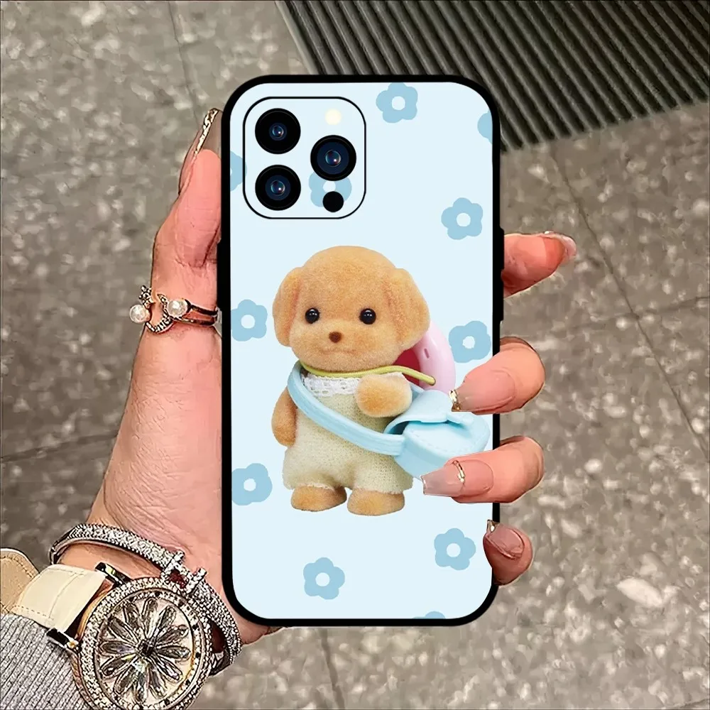 S-Sylvanian Puppy F-Families Cute Phone Case For iPhone Mini 11 12 13 14 15 Pro XS Max X Plus SE XR Black Soft Shell