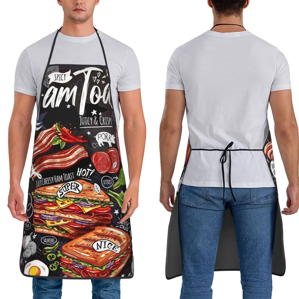 Super Hamburger Pattern Aprons Chef Cuisine Tablier Waterproof Bib Kitchen Cleaning Pinafore for Women Men Painting