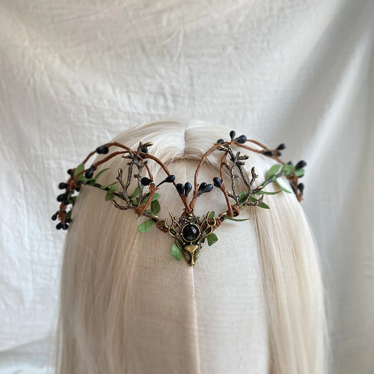 Woodland Branches Crown Elven Tiara With Antler Fairy Crown with Deer Leaf Circle Elven Costume  Wedding CrownTiara Handmade