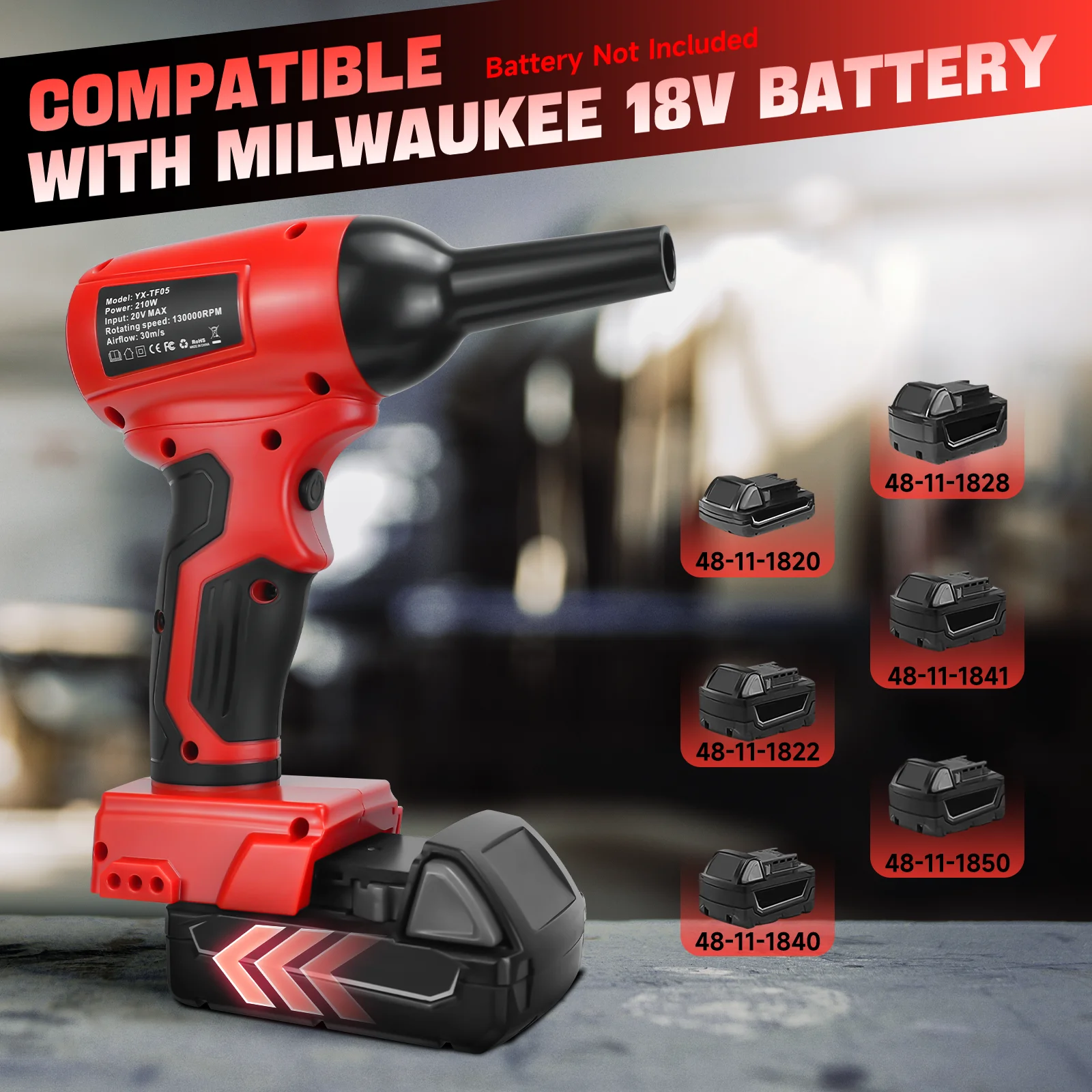 منفاخ هواء كهربائي لاسلكي بمروحة توربو نفاثة بدون فرش 130000 أداة نفخ الغبار بسرعة ستبليس RPM لبطارية ميلووكي 18 فولت #2