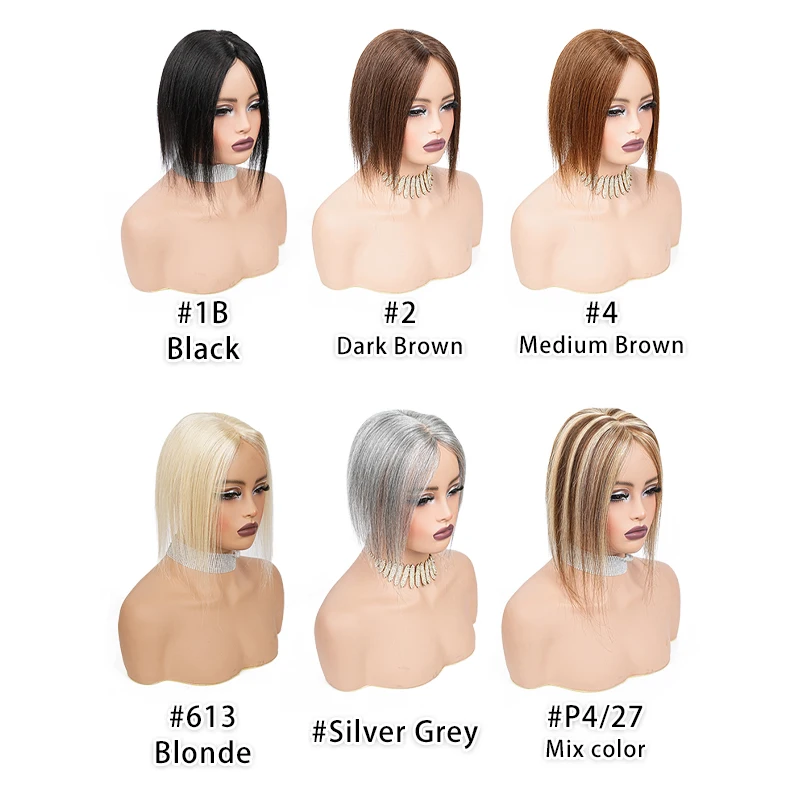 Toppers de cabelo 100% humano, 8-14 polegadas, clipe em postiços, 7x11cm, rede de cabelo de simulação para mulheres com acessórios de cabelo de desbaste