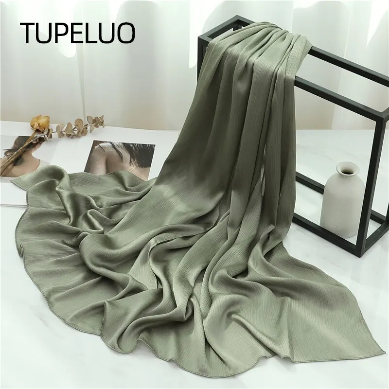 Solid Crinkle Chiffon Woman Scarf Fashion Casual Heavy Muslim Hijab Shawl Wraps Headband Bufanda Foulard Echarpe