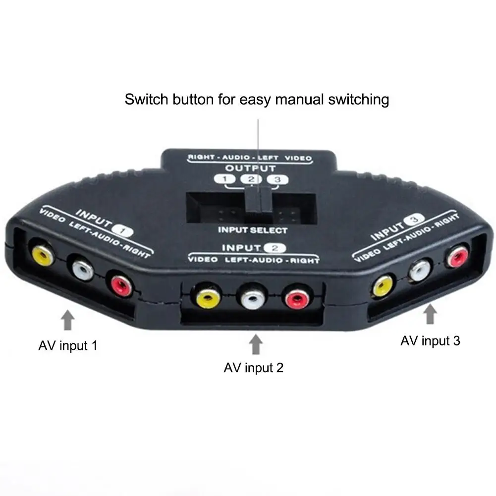 3-way Audio Video Av Switch Selector Box Splitter Switch W/ Cable For Tv X-box Dvd Player Devices Switch E8b6