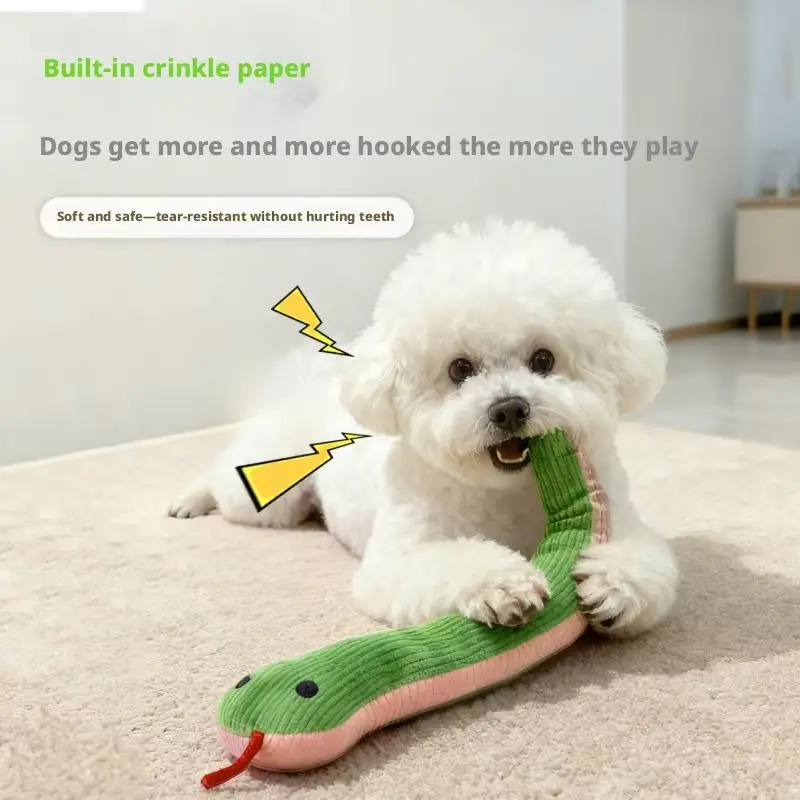Interactive Squeaky Plush Snake Chew Toy Bite Proof Teeth Cleaning Play Tool For Kittens Puppies Daily Entertainment