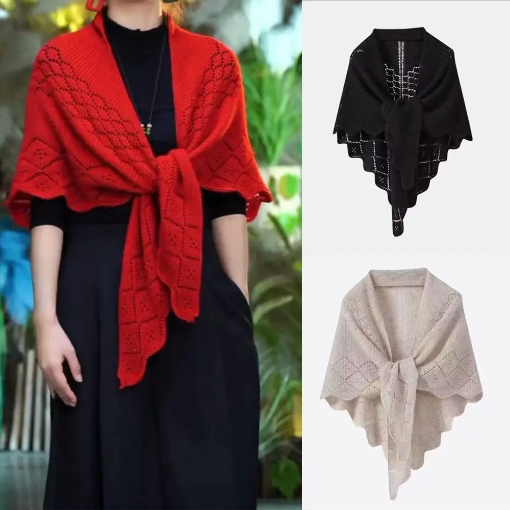 

Женская модная полая вязаная шаль, однотонный простой вязаный кардиган, накидка, элегантная роскошная тонкая верхняя одежда, пальто, весна-осень