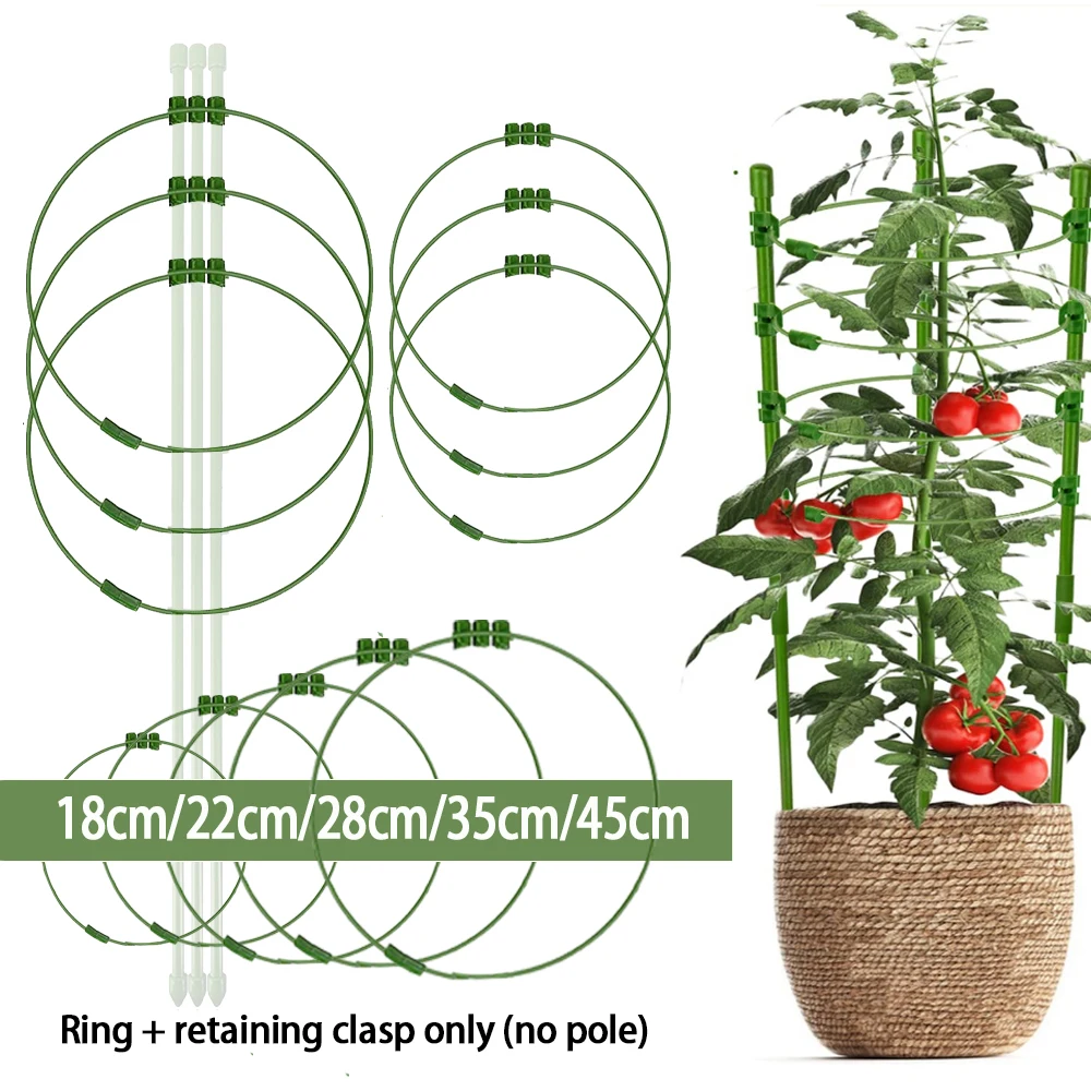 Tomato Cages for Garden tool with 4/8 Adjustable Support Rings and Plant Clips Plant Support Cage（No Pole only ring）