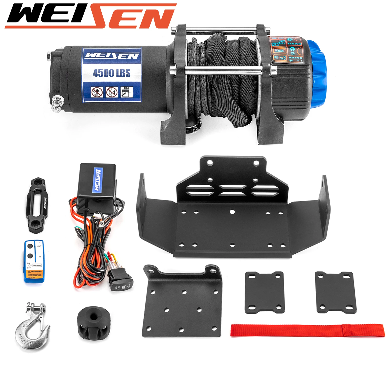 For 2015+ HONDA PIONEER 500 520 UTV ATV 4500lb 12V Electric Winch Kit with Winch Mount Synthetic Rope 4 7/8