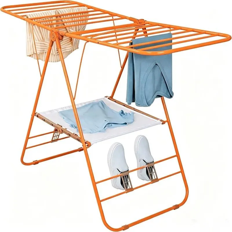 Foldable Metal Drying Rack Vertical Standing Laundry Dryer Powder Coated Surface Compatible Wardrobe Easy Installation