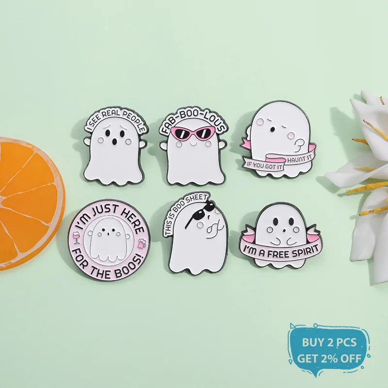 Cartoon Cute Ghost Enamel Pins I'm a Free Spirit This is Boo Sheet Brooches Lapel Backpack Badge Halloween Spooky Jewelry Gifts