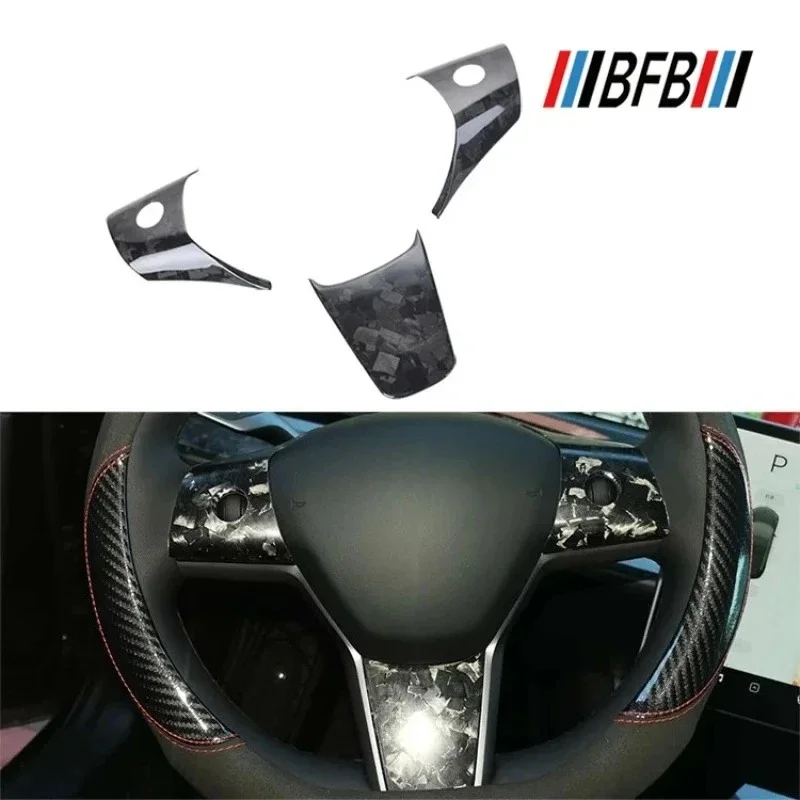 

For Tesla Model Y 3 new Real Dry Carbon Fiber 2017-2021 marble steering wheel cover decorative sticker panel case modification