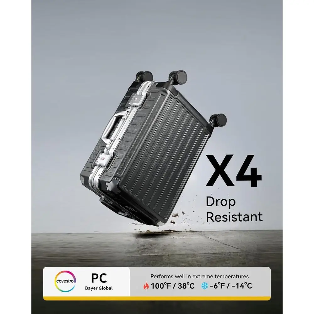 Aluminum Spinner Luggage Set, 8010S Frame, ZipperlPolycarbonate Hardshell, 2-Piece (20/28), Charcoal Metallic