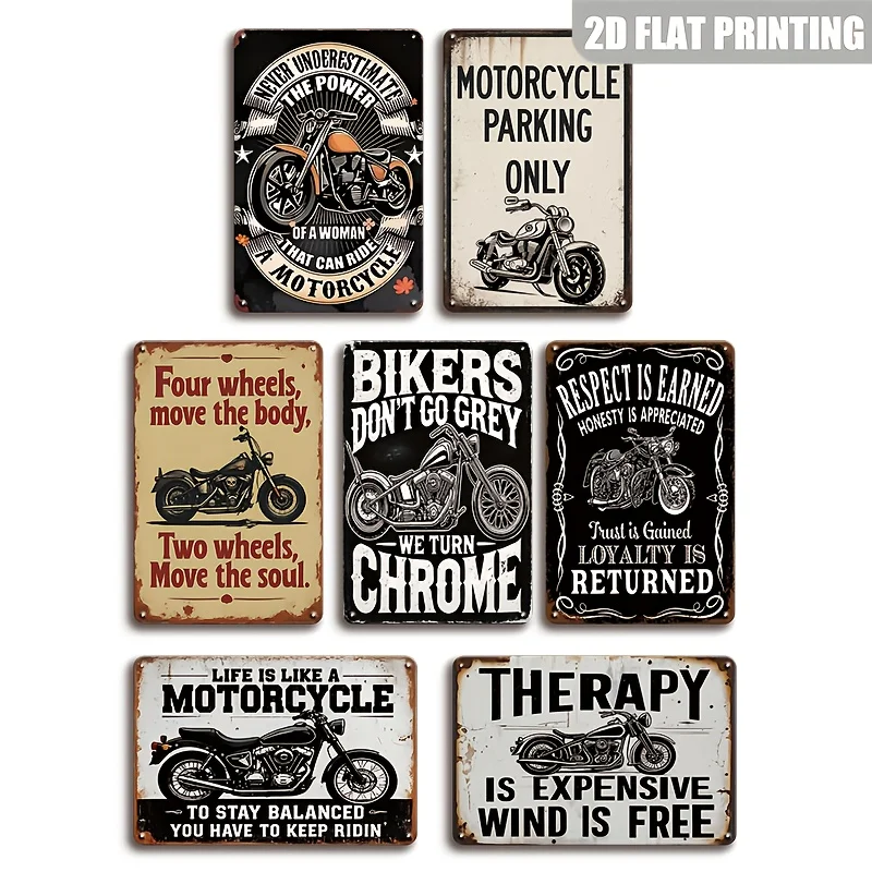 7pcs Rustic Style No Electricity Needed 2D Flat Vintage Motorcycle Wooden Art Plaques - Classic Motorcycle Inspirational Slogans