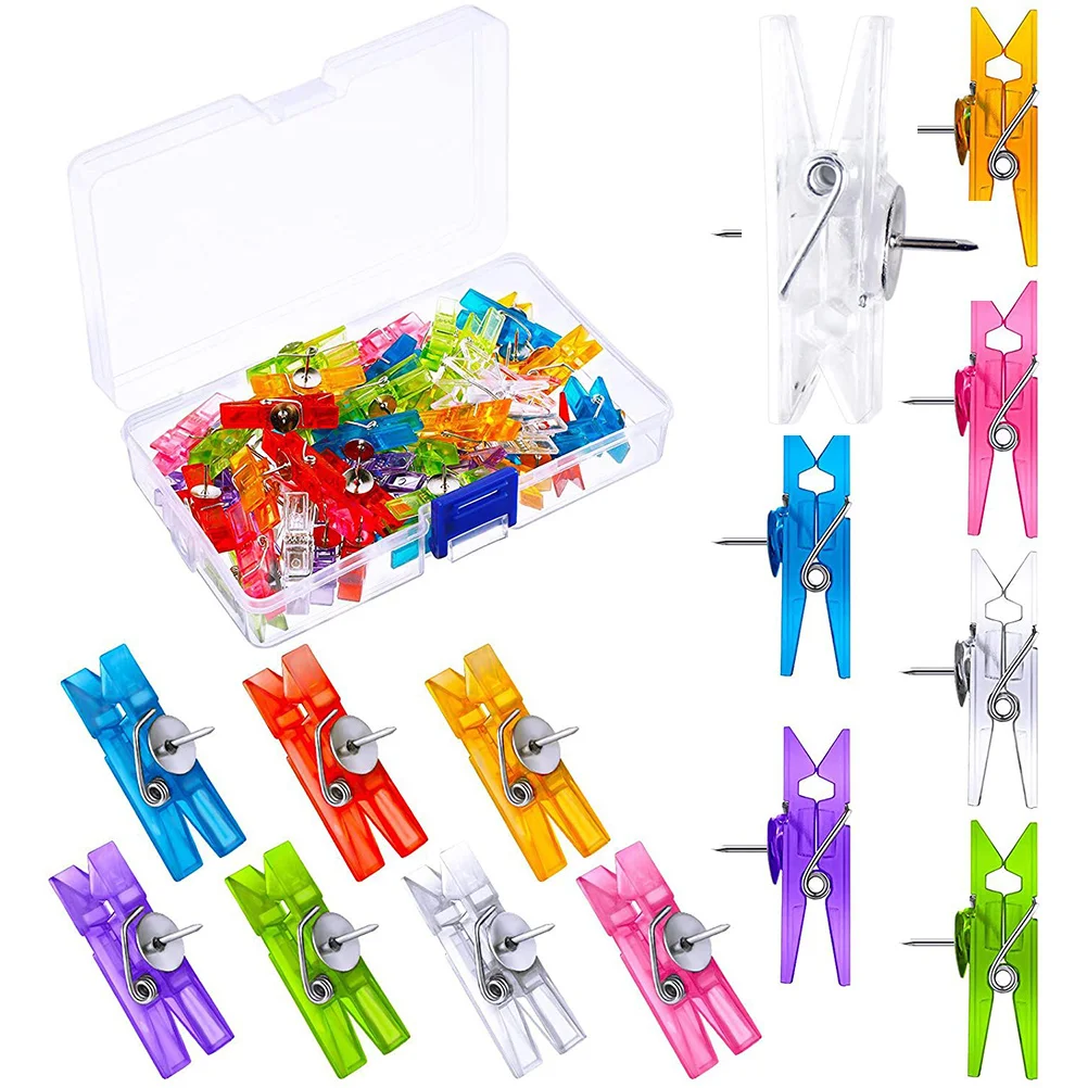 

2 Boxes Tiny Pushpin Clips Hooks Nail Thumbtack Mini Plastic Clothespins Wooden Bulk Small