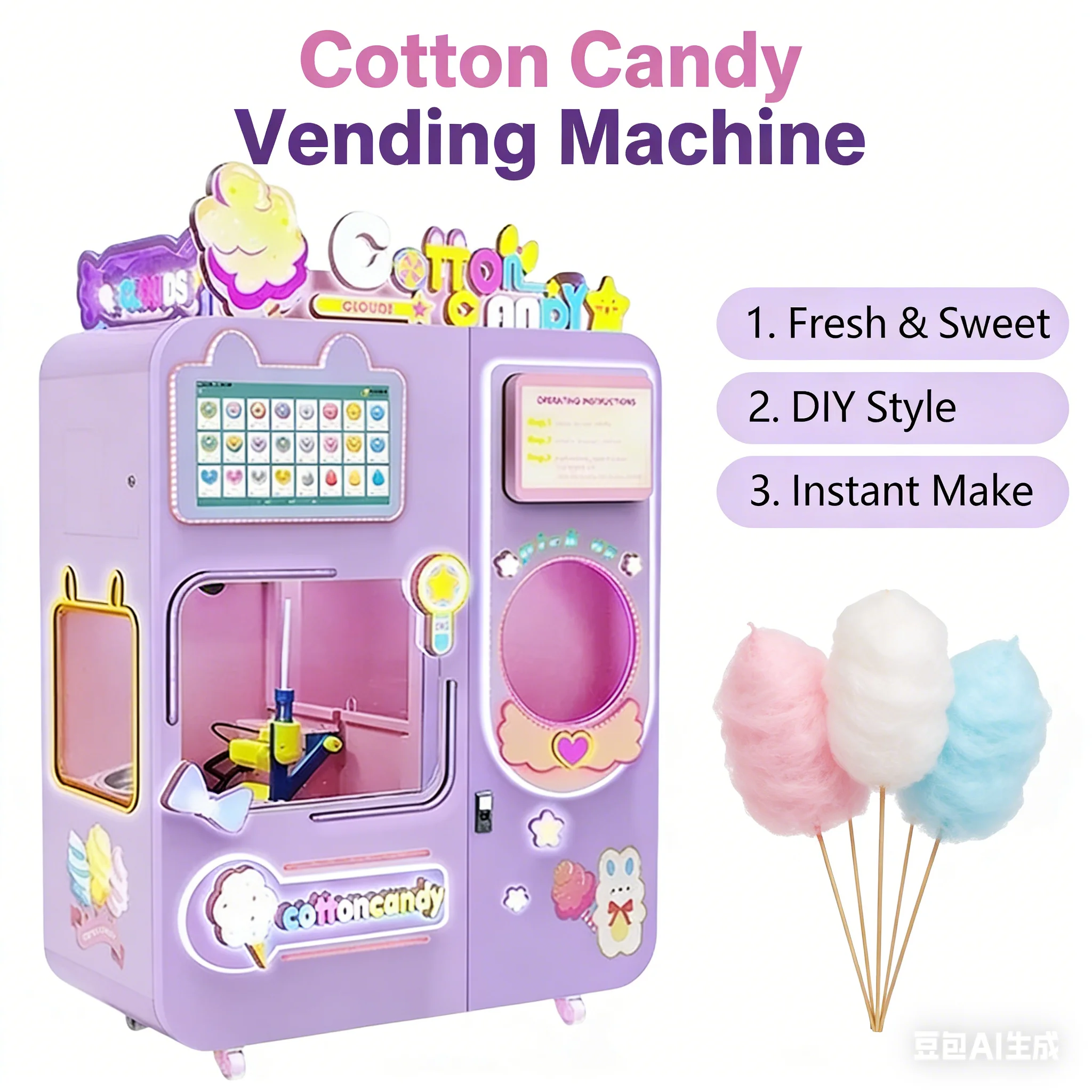 Customized New 2026 Cotton Candy Vending Machine Fully Automatic For Making Candy Cotton Machine