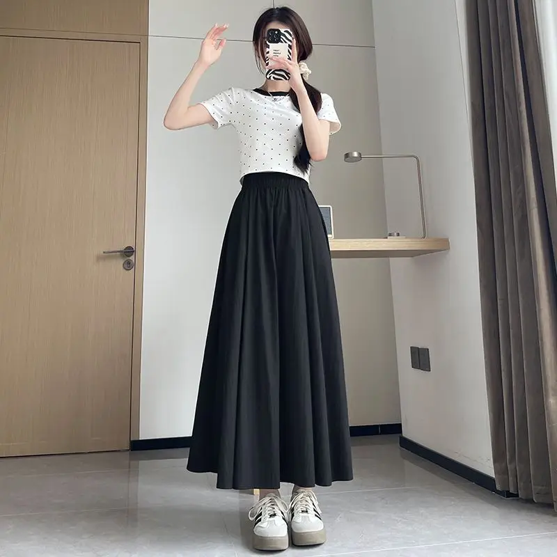 Half-body Skirt Women Thin High- Waisted A-line Skirt Skinny Pleated Soft Drape College Style Students Simple Casual