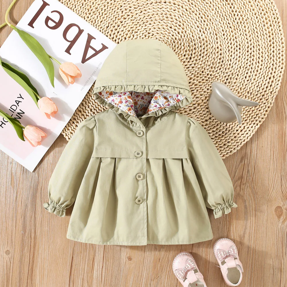 Baby Girl Jacket Autumn Long Sleeve Cotton Windbreak 0-3 Years Old Hooded Jacket For Baby Girl