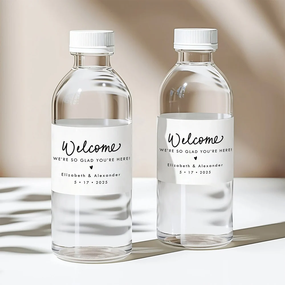 Personalized Wedding Welcome Water Bottle Labels Sticker Water Bottle Wrapper Waterproof Minimalist Engagement Guest Gifts