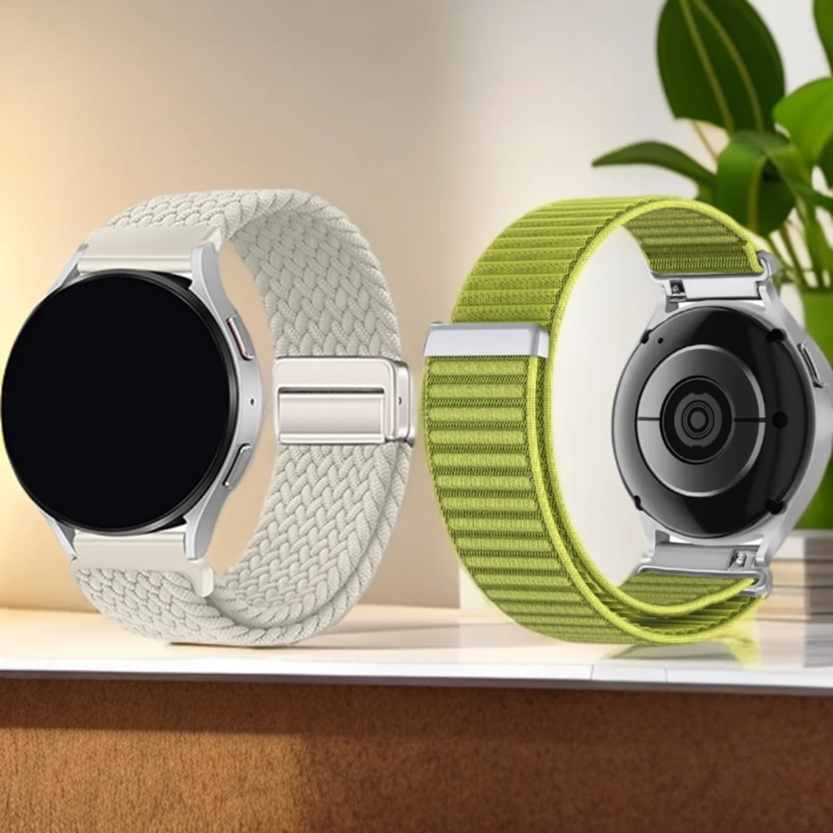2 Stück Magnetarmband + Klettverschluss für Samsung Watch 7 6 5 4/Huawei Watch/Garmin Watch Sport Nylon geflochtenes Schlaufenarmband 18/20/22 mm