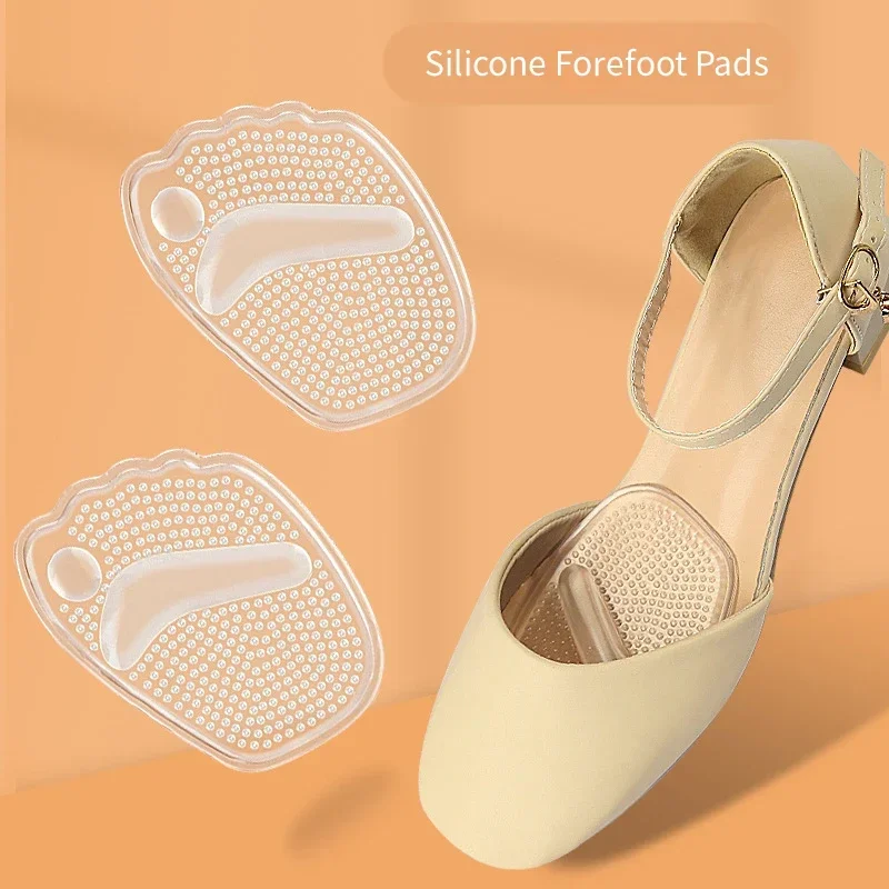 1Pair Clear Silicone Ball of Foot Cushions Anti Blister Forefoot Insoles Washable Pressure Relief Pads for Women High Heel Shoes