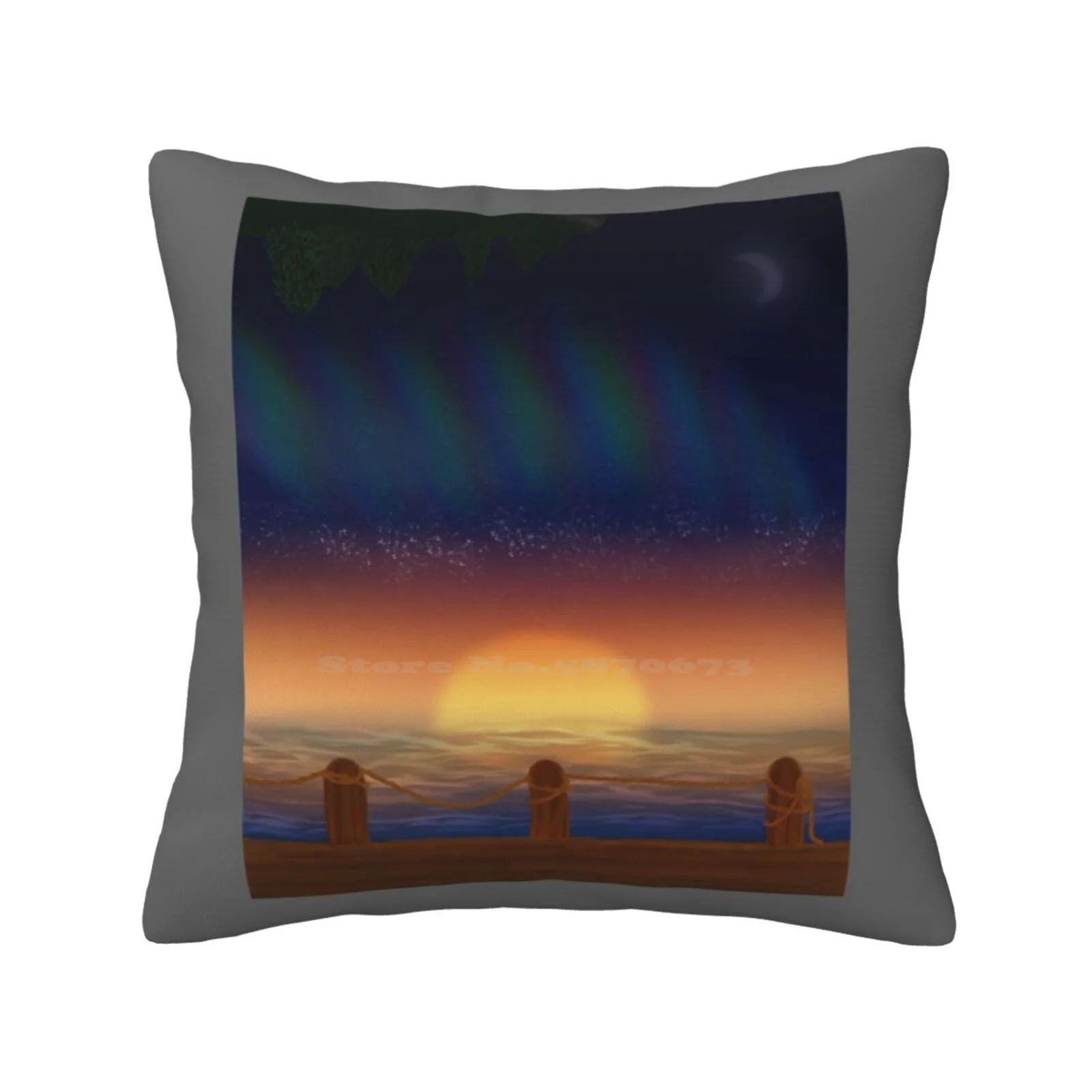 Worlds Apart Pillow Cover Hug Pillowcase Sunset Sunrise Aurora Borealis Northern Lights Ocean Split Sky