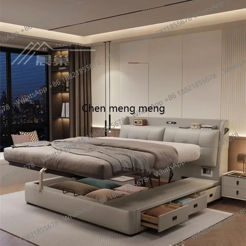 

F4567Frames Wooden Beds Minimalist Modern Upholstered Storage Space Lounge Beds Cream Deluxe Mobilier Maison Home Accessories