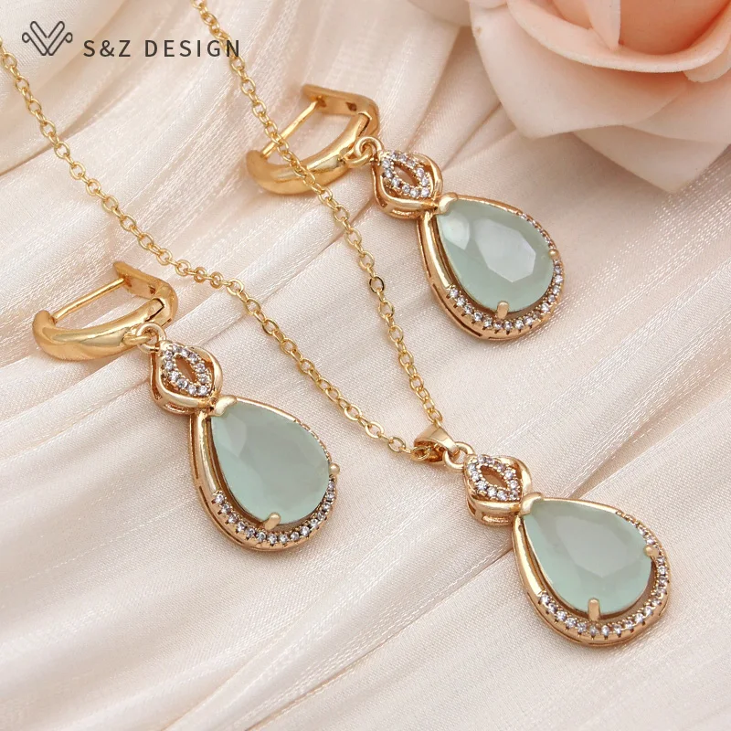 S&Z DESIGN New Fashion Luxury Water Drop Crystal Dangle Earrings For Women Girls Party Cubic Zirconia Eardrop Jewelry Gift